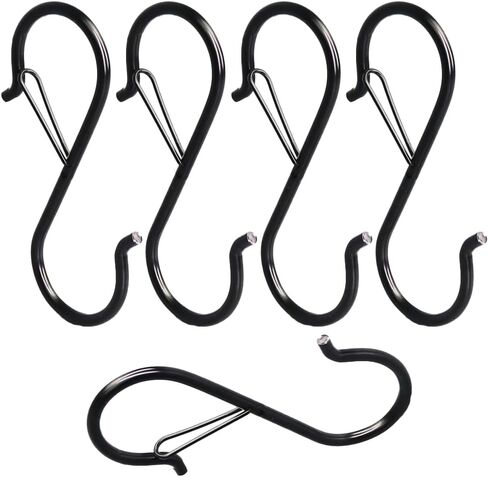 5 PCS S Hooks, Rustproof S-Shaped Hook with Safety Buckle Heavy Duty Metal S Hanging Hook for Clothes, Pots, Pans, Kitchen Utensil, Cubicle, Closet Rob, Bags (3.5 inch, Black) in Saudi Arabia