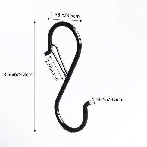 5 PCS S Hooks, Rustproof S-Shaped Hook with Safety Buckle Heavy Duty Metal S Hanging Hook for Clothes, Pots, Pans, Kitchen Utensil, Cubicle, Closet Rob, Bags (3.5 inch, Black) in Saudi Arabia