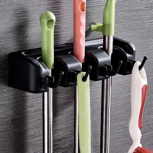 Wall Mount Broom & Mop Holder with Hooks & Slots - Perfect for Kitchen, Home, or Tool Organization in Saudi Arabia
