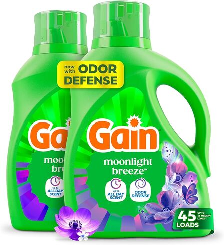 Gain + Aroma Boost Laundry Detergent Liquid Soap, Moonlight Breeze Scent, 45 Loads, 65 Fl Oz, Pack Of 2, He Compatible in Saudi Arabia