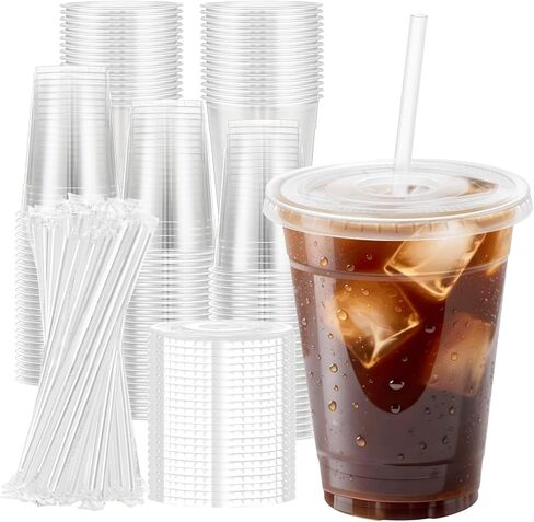 100 Pack 20 oz Plastic Cups with Lids and Straws, Disposable To Go Coffee Cups for Iced Coffee, Cold Drinks, Smoothie and Milkshake in Saudi Arabia
