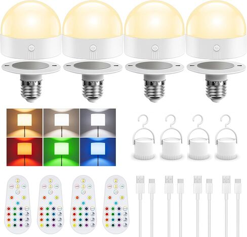 TJOY E26 Rechargeable Light Bulb with Remote and Timer, Battery Operated Bulb with 3 Color Temperatures and 15 RGB Colors, Dimmable Wireless LED Bulb for Lamps, Detachable Charging for Sconces, 2 Pack in Saudi Arabia