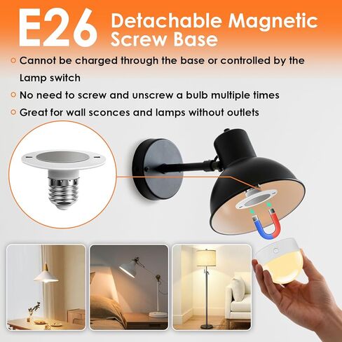 TJOY E26 Rechargeable Light Bulb with Remote and Timer, Battery Operated Bulb with 3 Color Temperatures and 15 RGB Colors, Dimmable Wireless LED Bulb for Lamps, Detachable Charging for Sconces, 2 Pack in Saudi Arabia
