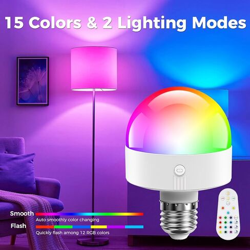 TJOY E26 Rechargeable Light Bulb with Remote and Timer, Battery Operated Bulb with 3 Color Temperatures and 15 RGB Colors, Dimmable Wireless LED Bulb for Lamps, Detachable Charging for Sconces, 2 Pack in Saudi Arabia