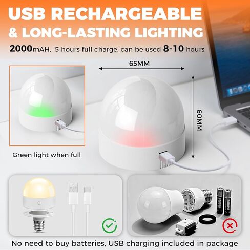 TJOY E26 Rechargeable Light Bulb with Remote and Timer, Battery Operated Bulb with 3 Color Temperatures and 15 RGB Colors, Dimmable Wireless LED Bulb for Lamps, Detachable Charging for Sconces, 2 Pack in Saudi Arabia