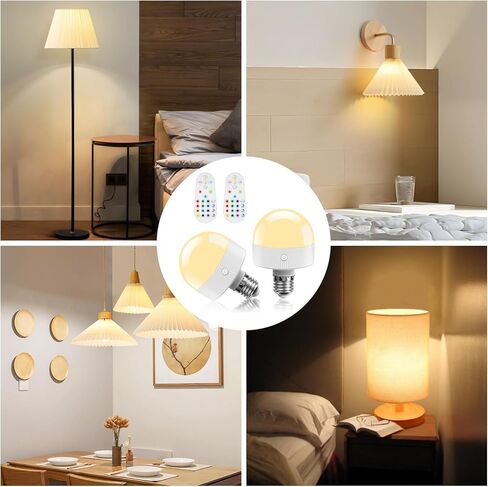 TJOY E26 Rechargeable Light Bulb with Remote and Timer, Battery Operated Bulb with 3 Color Temperatures and 15 RGB Colors, Dimmable Wireless LED Bulb for Lamps, Detachable Charging for Sconces, 2 Pack in Saudi Arabia