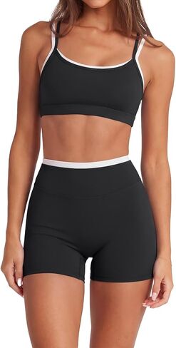 SUUKSESS Women 2 Pieces Workout Sets Padded Spaghetti Straps Camis High Waist Biker Shorts in Saudi Arabia
