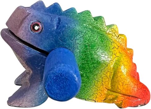 Natural Wooden Musical Frog Guiro, 1.5 inches, Rainbow Color Pattern, Traditional Percussion Instrument in Saudi Arabia