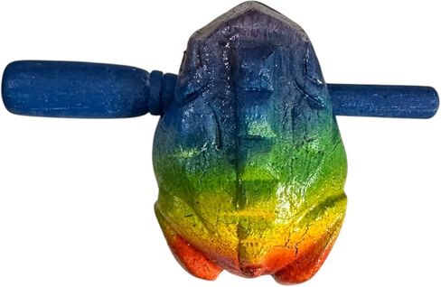Natural Wooden Musical Frog Guiro, 1.5 inches, Rainbow Color Pattern, Traditional Percussion Instrument in Saudi Arabia