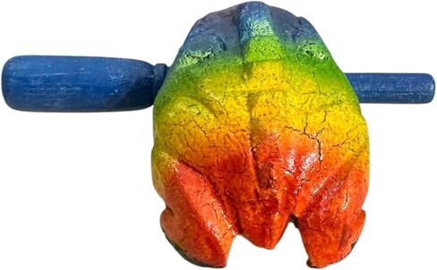 Natural Wooden Musical Frog Guiro, 1.5 inches, Rainbow Color Pattern, Traditional Percussion Instrument in Saudi Arabia