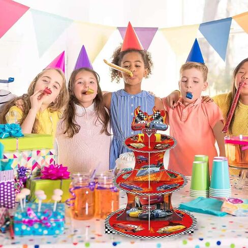 for Cars Party Supplies and Decorations, a Three-Tiered Cupcake Stand, a Display Stand for Birthday Desserts and Cakes, which is Suitable for Cute-Style Birthday Decorations. in Saudi Arabia