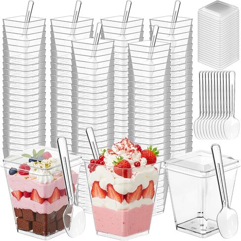 200 Pcs 5 oz Clear Plastic Dessert Cups with Lids & Spoons, Reusable Parfait & Appetizer Cups, Mini Dessert Shooters for Pudding, Yogurt, Jello, Ice Cream, Trifle & Fruit, For Party & Wedding in Saudi Arabia