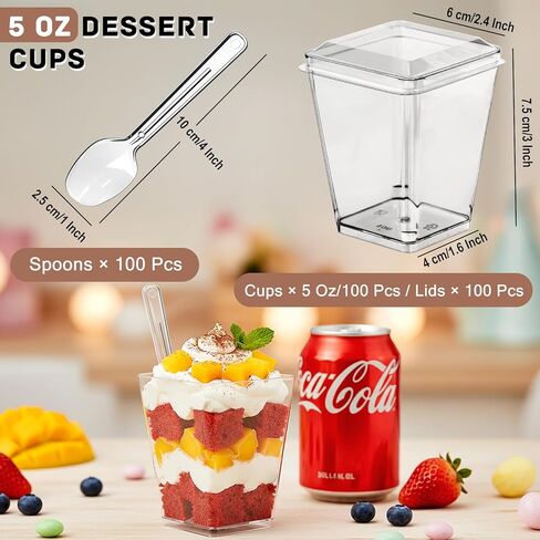 200 Pcs 5 oz Clear Plastic Dessert Cups with Lids & Spoons, Reusable Parfait & Appetizer Cups, Mini Dessert Shooters for Pudding, Yogurt, Jello, Ice Cream, Trifle & Fruit, For Party & Wedding in Saudi Arabia