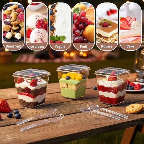 200 Pcs 5 oz Clear Plastic Dessert Cups with Lids & Spoons, Reusable Parfait & Appetizer Cups, Mini Dessert Shooters for Pudding, Yogurt, Jello, Ice Cream, Trifle & Fruit, For Party & Wedding in Saudi Arabia