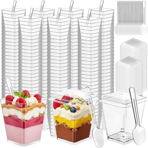200 Pcs 5 oz Clear Plastic Dessert Cups with Lids & Spoons, Reusable Parfait & Appetizer Cups, Mini Dessert Shooters for Pudding, Yogurt, Jello, Ice Cream, Trifle & Fruit, For Party & Wedding in Saudi Arabia