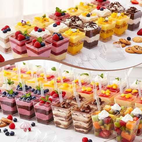 200 Pcs 5 oz Clear Plastic Dessert Cups with Lids & Spoons, Reusable Parfait & Appetizer Cups, Mini Dessert Shooters for Pudding, Yogurt, Jello, Ice Cream, Trifle & Fruit, For Party & Wedding in Saudi Arabia