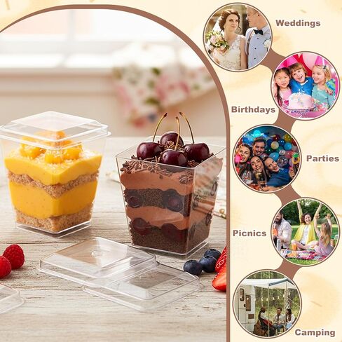 200 Pcs 5 oz Clear Plastic Dessert Cups with Lids & Spoons, Reusable Parfait & Appetizer Cups, Mini Dessert Shooters for Pudding, Yogurt, Jello, Ice Cream, Trifle & Fruit, For Party & Wedding in Saudi Arabia