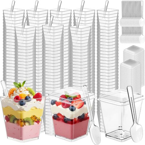 200 Pcs 5 oz Clear Plastic Dessert Cups with Lids & Spoons, Reusable Parfait & Appetizer Cups, Mini Dessert Shooters for Pudding, Yogurt, Jello, Ice Cream, Trifle & Fruit, For Party & Wedding in Saudi Arabia