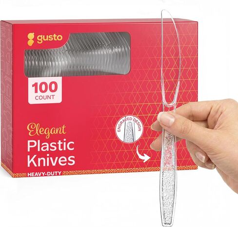 Comfy Package [100 Pack] Heavyweight Clear Plastic Forks with Engraved Design - Disposable Sturdy Plastic Utensils for Parties, Weddings, and Events in Saudi Arabia