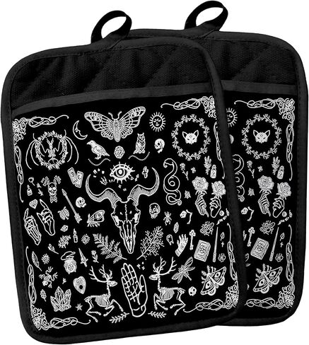 Gothic Skeleton Pot Holders with Pockets, Funny Baking Gifts Pot Holders Heat Resistant Oven Mitts Hot Pads for Kitchen Baking Cooking,Potholders for Kitchens in Saudi Arabia