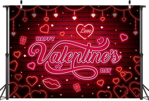 عيد الحب سعيد BANNER BASHDROP 7x5ft Red Glitter Heart Neon عيد الحب الخلفية الخلفية in Kuwait