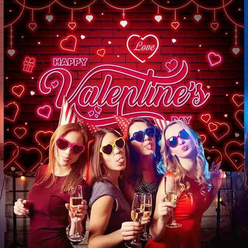 عيد الحب سعيد BANNER BASHDROP 7x5ft Red Glitter Heart Neon عيد الحب الخلفية الخلفية in Kuwait