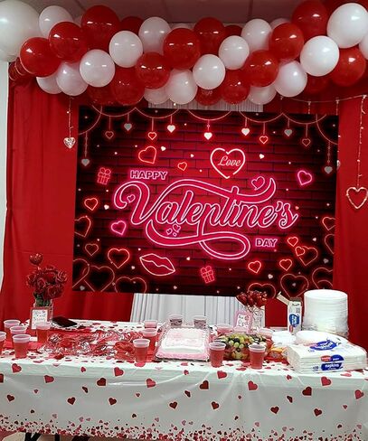 عيد الحب سعيد BANNER BASHDROP 7x5ft Red Glitter Heart Neon عيد الحب الخلفية الخلفية in Kuwait