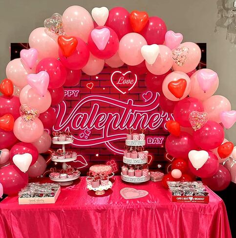 عيد الحب سعيد BANNER BASHDROP 7x5ft Red Glitter Heart Neon عيد الحب الخلفية الخلفية in Kuwait