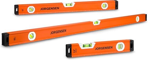 JORGENSEN 3-Piece Non-Magnetic Aluminum Spirit Level Set (No LED), 12"/24"/48" Precision Torpedo Levels with 45°/90°/180° Bubble Vials, Shockproof End Caps & Machined Base for Construction, Carpentry in Saudi Arabia