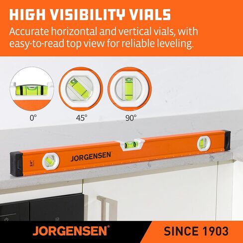 JORGENSEN 3-Piece Non-Magnetic Aluminum Spirit Level Set (No LED), 12"/24"/48" Precision Torpedo Levels with 45°/90°/180° Bubble Vials, Shockproof End Caps & Machined Base for Construction, Carpentry in Saudi Arabia