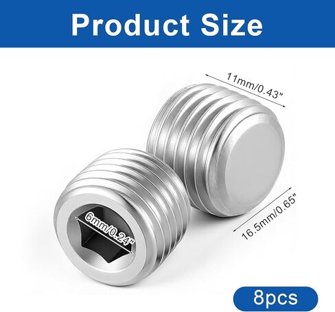 8 Pcs 1/4" NPT Hexagonal Countersunk Male Thread Pipe Plug Stainless Steel Pipe Fitting Kit Hex Countersunk Plug Assortment Set NPT Male Thread for Sealing Pipes Port in Saudi Arabia