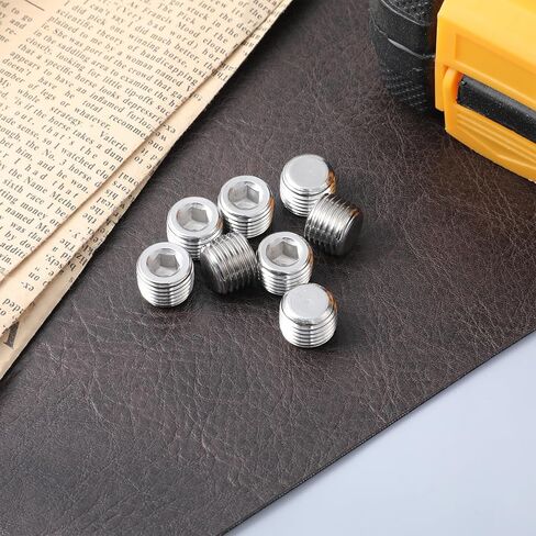 8 Pcs 1/4" NPT Hexagonal Countersunk Male Thread Pipe Plug Stainless Steel Pipe Fitting Kit Hex Countersunk Plug Assortment Set NPT Male Thread for Sealing Pipes Port in Saudi Arabia
