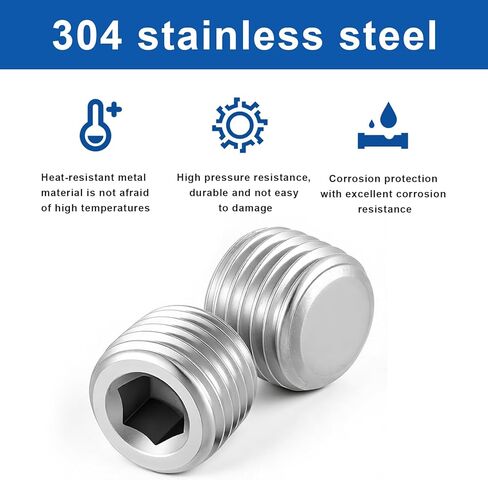8 Pcs 1/4" NPT Hexagonal Countersunk Male Thread Pipe Plug Stainless Steel Pipe Fitting Kit Hex Countersunk Plug Assortment Set NPT Male Thread for Sealing Pipes Port in Saudi Arabia