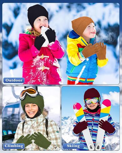 Kids Winter Beanie and Gloves Set Knit Hat Gloves Bulk Warm Unisex Cold Weather Hat for Donation in Saudi Arabia