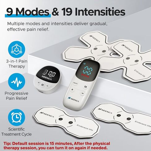 NEENCA Wireless TENS Unit Muscle Stimulator, Smart Rechargeable TENS EMS Muscle Massager for Knee/Shoulder/Back Pain Relief. 4 TENS Pads with Remote Control for Physical Therapy,9 Modes 19 Intensities in Saudi Arabia