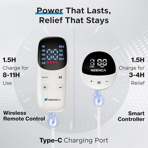 NEENCA Wireless TENS Unit Muscle Stimulator, Smart Rechargeable TENS EMS Muscle Massager for Knee/Shoulder/Back Pain Relief. 4 TENS Pads with Remote Control for Physical Therapy,9 Modes 19 Intensities in Saudi Arabia