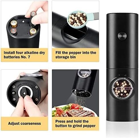 Electric Pepper Grinder or Salt Mill, Automatic Pepper Mill (Not Included Battery), Ceramic Rotor with Adjustable Coarseness and Salt Grinder Refillable, One Hand Operation Modle 1 in Saudi Arabia