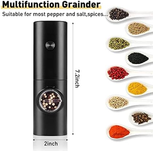 Electric Pepper Grinder or Salt Mill, Automatic Pepper Mill (Not Included Battery), Ceramic Rotor with Adjustable Coarseness and Salt Grinder Refillable, One Hand Operation Modle 1 in Saudi Arabia