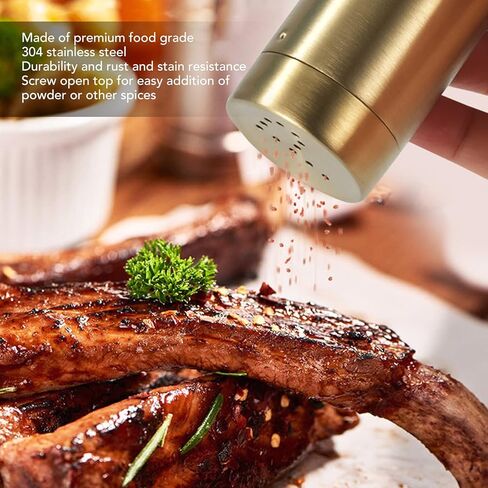 Gold Salt And Pepper Shakers Salt Shaker Gold Stainless Steel 2Pcs Gold Spice Jar Stainless Steel Rustproof Screw Open Top Seasoning Shaker Bottle For Salt Sugar Pepper Paprika in Saudi Arabia