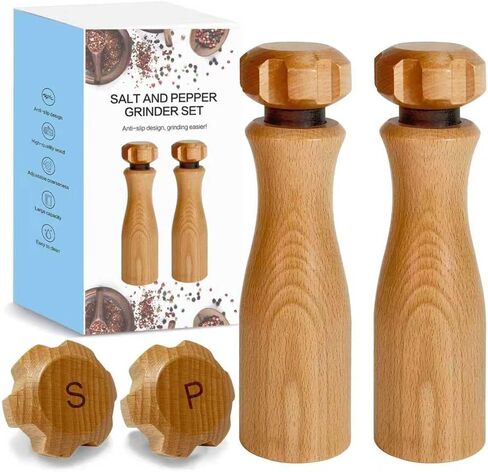 Wooden Salt And Pepper Grinder Set –【Gear-Shape Knob & Effortless Grinding】8 Inch Manual Refillable Pepper Grinder Set (2) in Saudi Arabia