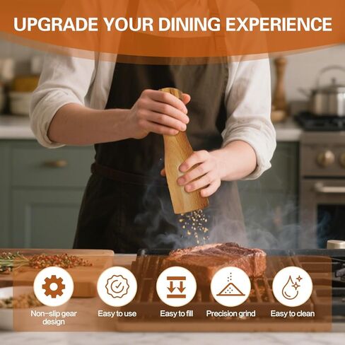 Wooden Salt And Pepper Grinder Set –【Gear-Shape Knob & Effortless Grinding】8 Inch Manual Refillable Pepper Grinder Set (2) in Saudi Arabia