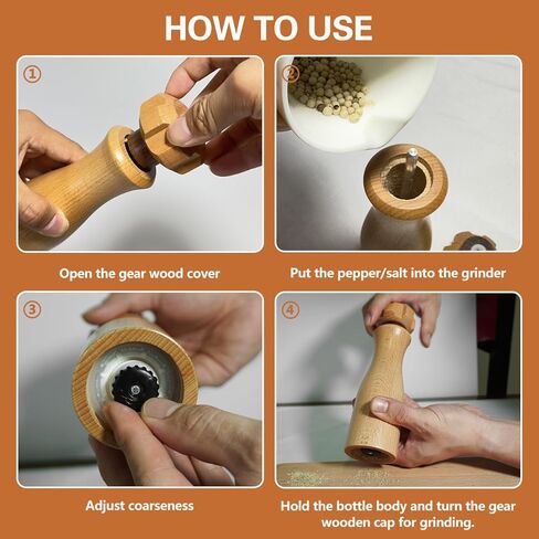 Wooden Salt And Pepper Grinder Set –【Gear-Shape Knob & Effortless Grinding】8 Inch Manual Refillable Pepper Grinder Set (2) in Saudi Arabia