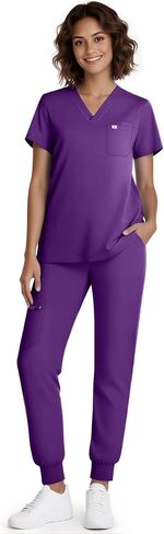 Scrubs for Women Medical Scrubs Set - V-Neck Top & Jogger Pants with 5 Pockets, Soft Stretch Woven fabric,Side splits in Saudi Arabia