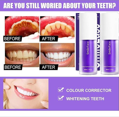 Purple Toothpaste for Teeth Whitening,Purples Teeth Whitening Kit,2PCS Purple Color Corrector Whitening Toothpaste,Tooth Stain Removal,Fresh Breath Formula with Unique Purple for Coffee/Smokers/Tea in Saudi Arabia