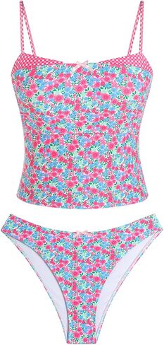 ZAFUL Tankini Swimsuits for Women Bow Tie Tummy Control Round Neck Two Piece Bathing Suits Colorblock Cute Swim Suits in Saudi Arabia