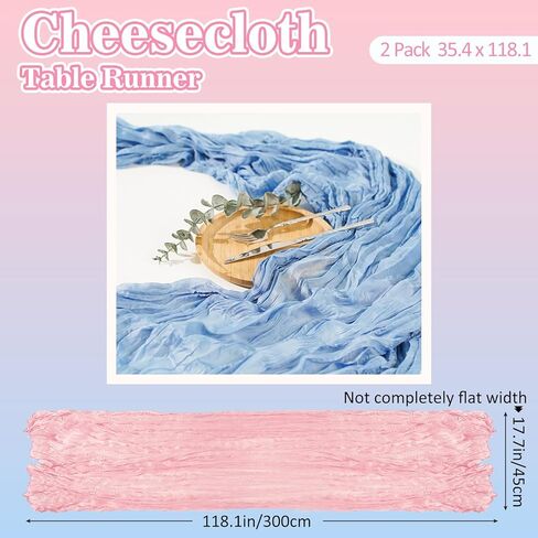 JarThenaAMCS 2 Pcs Pink Blue Cheesecloth Table Runner Boho Baby Shower Gauze Cheese Cloths Table Cover Kitchen Dining Tables Decoration for Wedding Gender Reveal Party, 35.4 x 118.1 Inch in Saudi Arabia