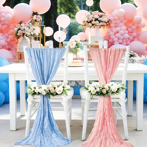 JarThenaAMCS 2 Pcs Pink Blue Cheesecloth Table Runner Boho Baby Shower Gauze Cheese Cloths Table Cover Kitchen Dining Tables Decoration for Wedding Gender Reveal Party, 35.4 x 118.1 Inch in Saudi Arabia