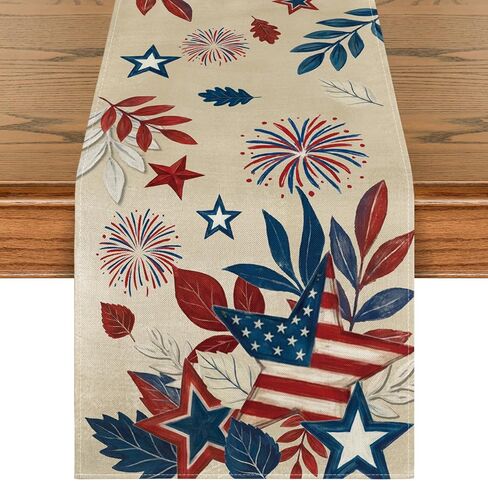 Artoid Mode Fireworks American Flag Stars 210 GSM 4th of July Table Runner, Memorial Day Kitchen Dining Table Decoration for Home Party Decor 13x72 Inch in Saudi Arabia