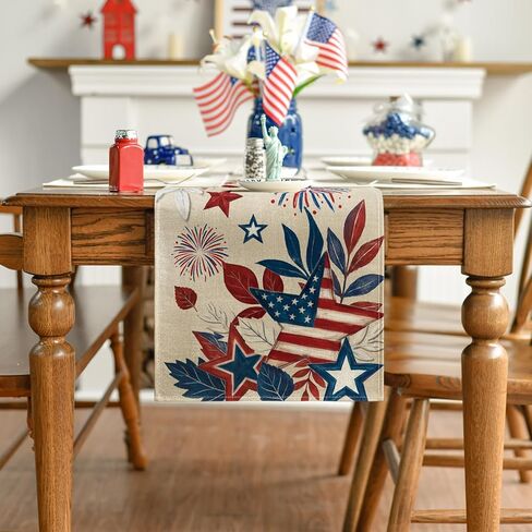 Artoid Mode Fireworks American Flag Stars 210 GSM 4th of July Table Runner, Memorial Day Kitchen Dining Table Decoration for Home Party Decor 13x72 Inch in Saudi Arabia