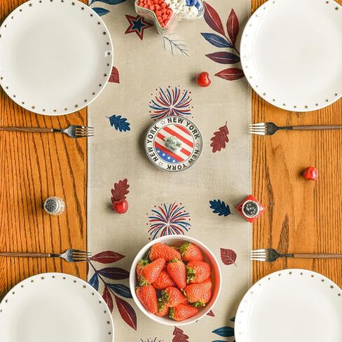 Artoid Mode Fireworks American Flag Stars 210 GSM 4th of July Table Runner, Memorial Day Kitchen Dining Table Decoration for Home Party Decor 13x72 Inch in Saudi Arabia